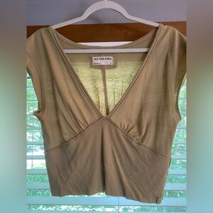 We The Free Khaki/Lite Green V-Neck Top, Perfect Condition